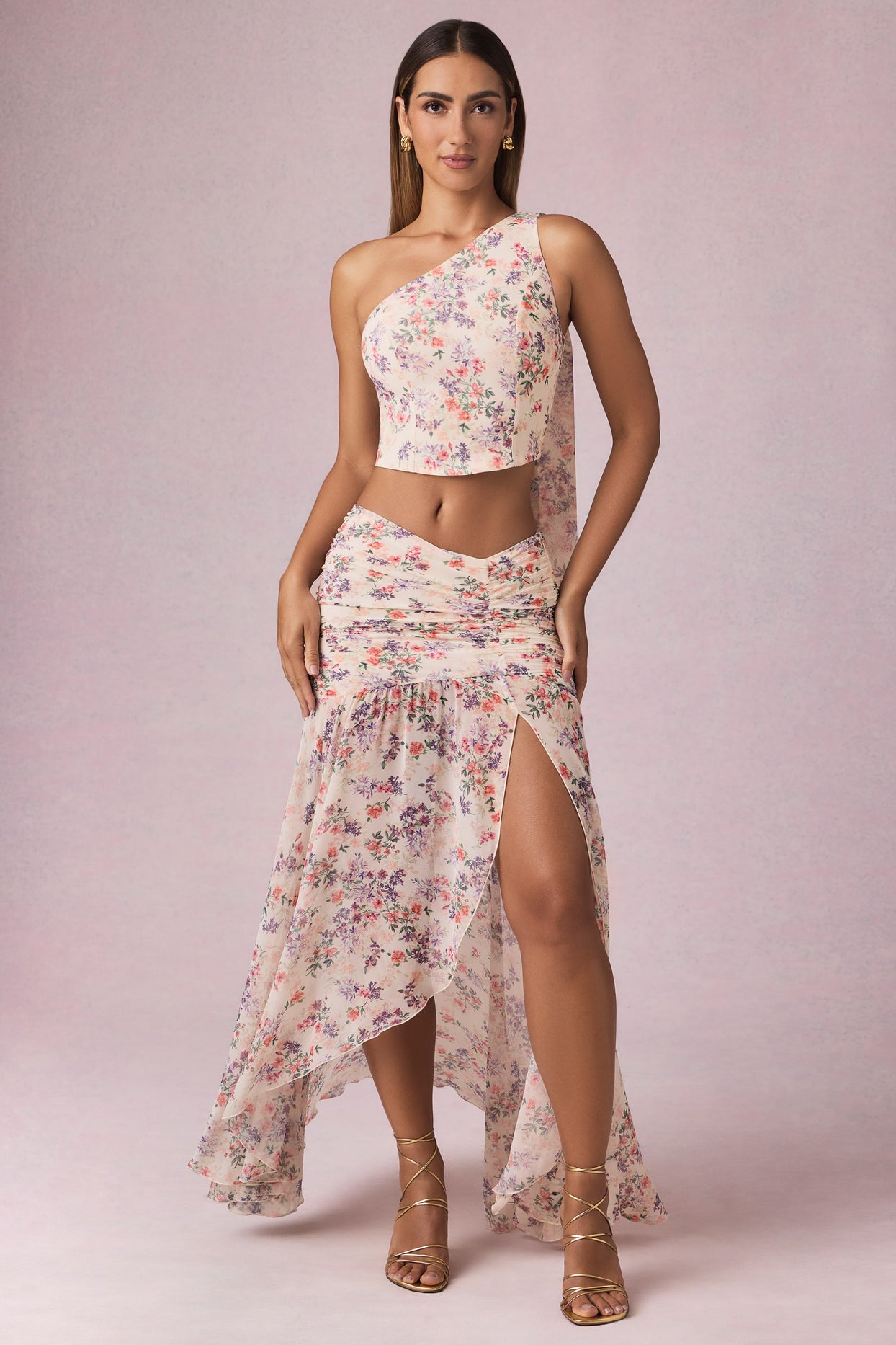 Asymmetric Ruched Maxi Skirt in Primrose Floral Print - 6