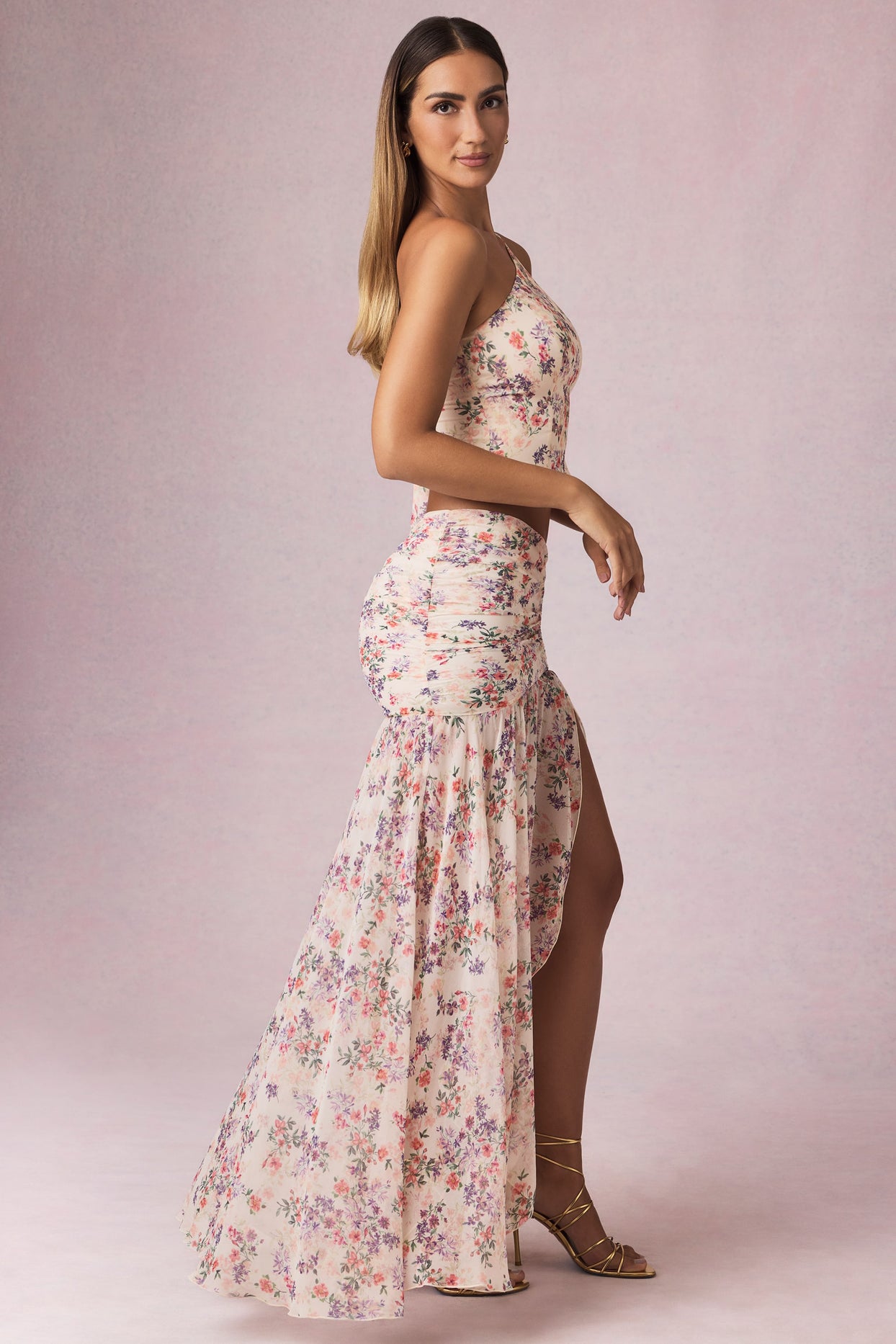 Asymmetric Ruched Maxi Skirt in Primrose Floral Print - 9