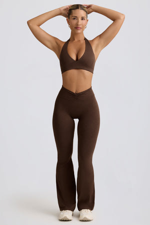 Brushed Jersey Ruched Flared Trousers in Pecan Marl