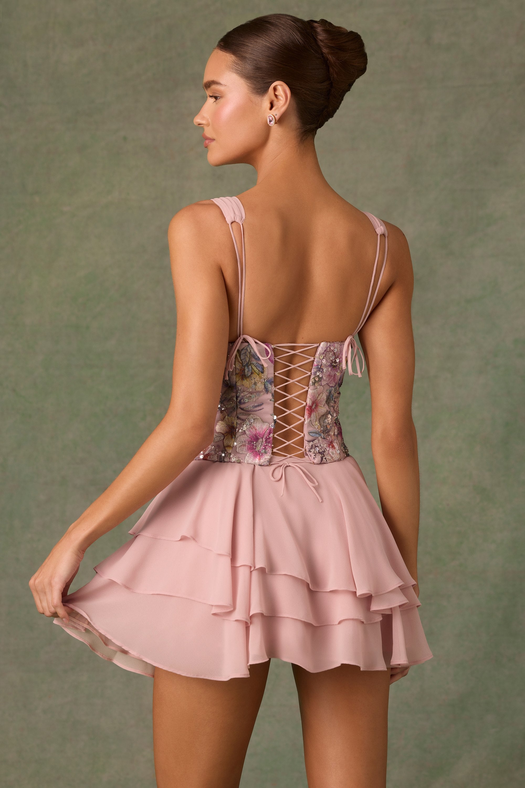 Sweethart Mini Chiffon Dress with Corset Back Flamingo main image 0