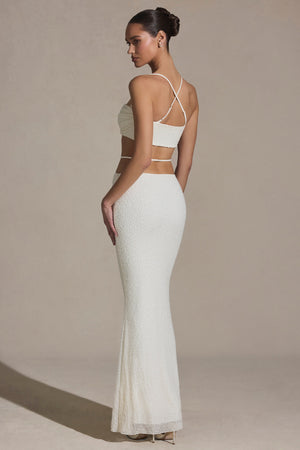 Embellished Strappy Maxi Skirt in White