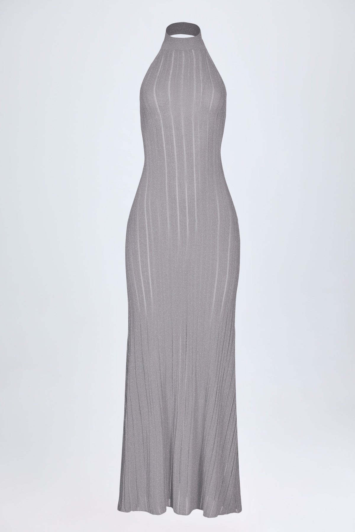 Backless Halterneck Maxi Dress in Silver