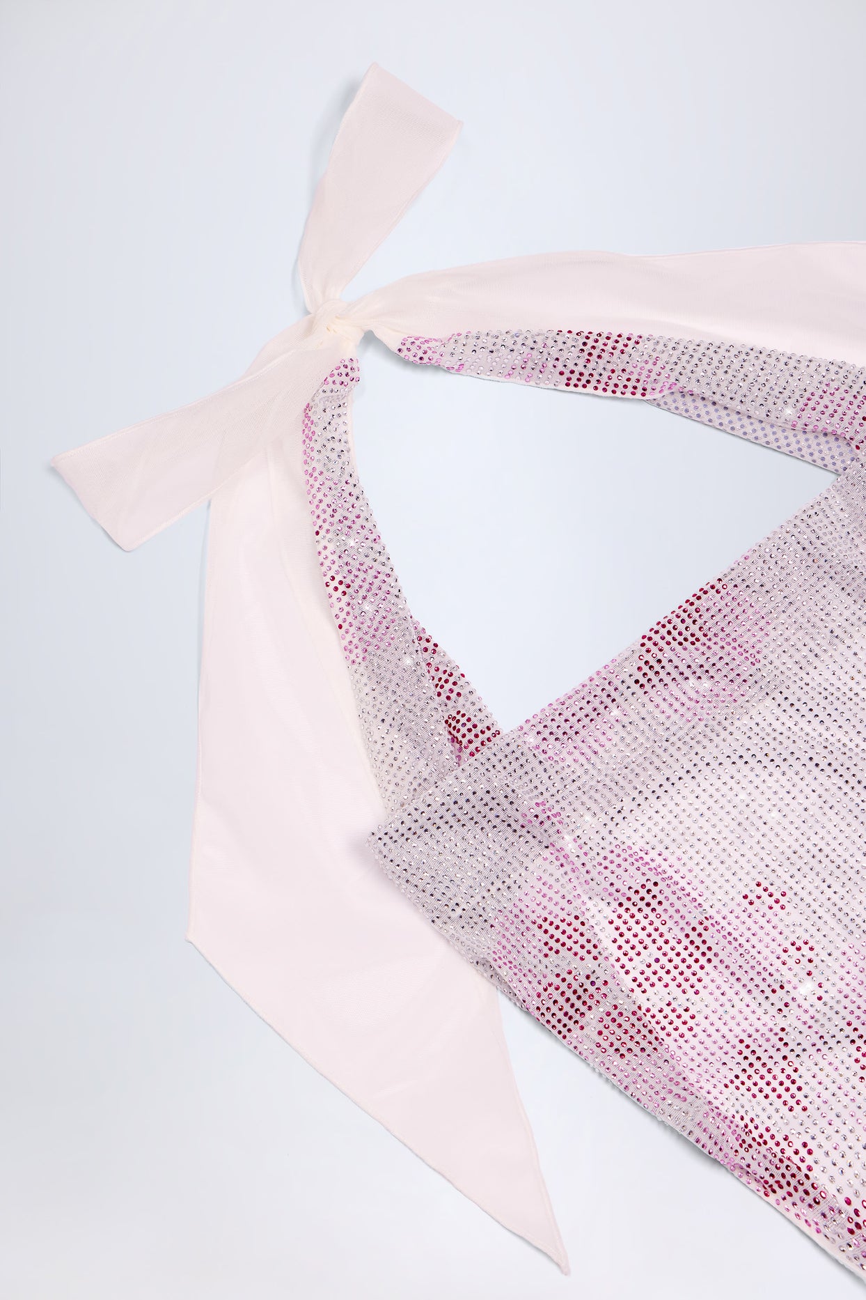 Embellished Cowl-Neck Maxi Dress in Pink White Hotfix - 5