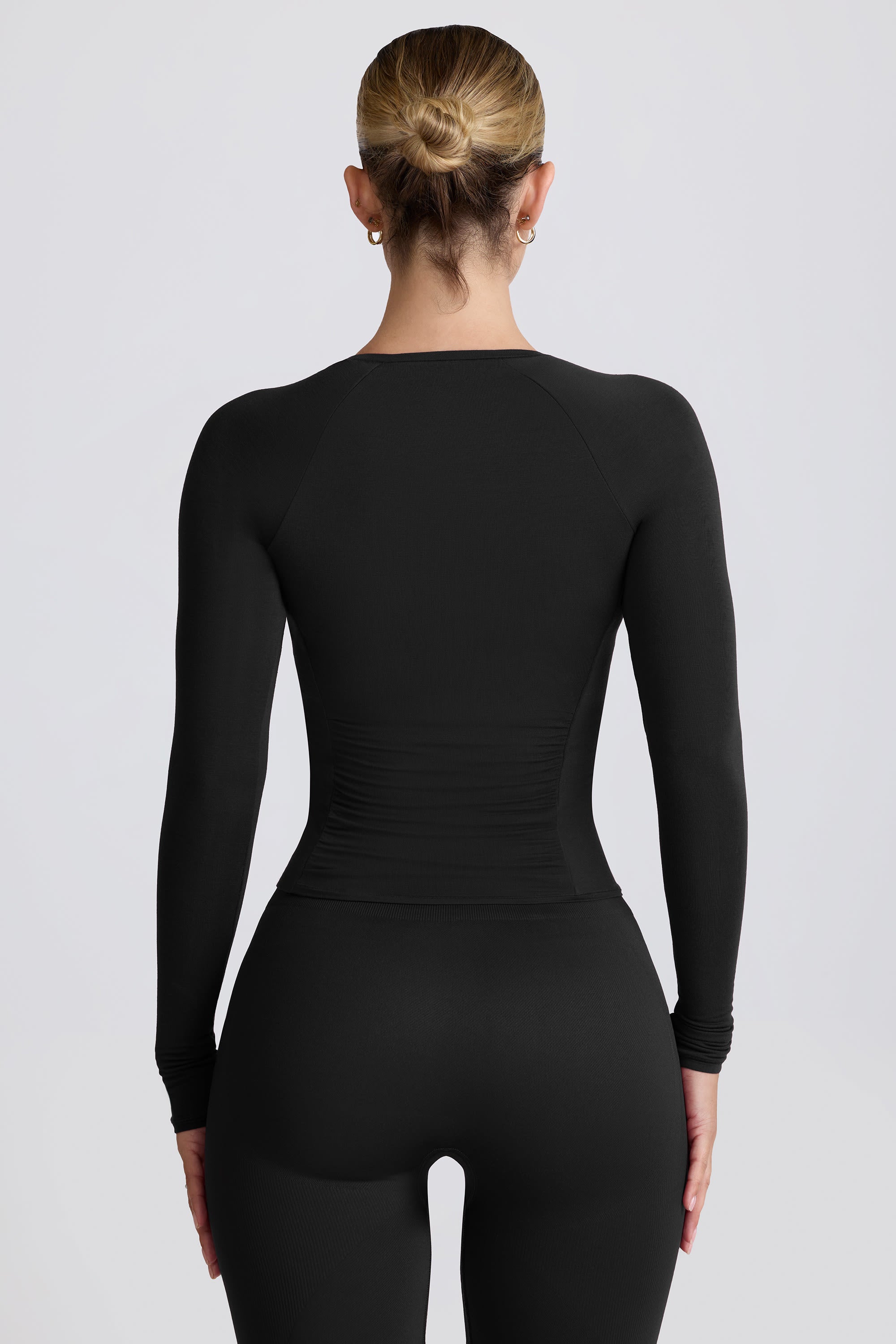 Ruched Long Sleeve Top - Black