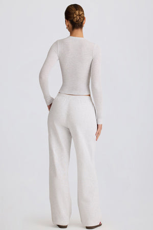 Soft Cotton Mid-Rise Wide-Leg Joggers in Grey Marl