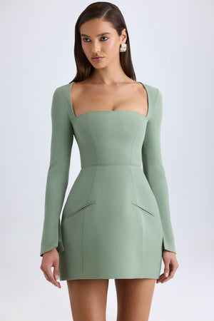i*i様 rosyluce TULIP SQUARE NECK DRESS - Taesha Square-Neck Structured Tulip Mini Dress in Khaki Green | Oh