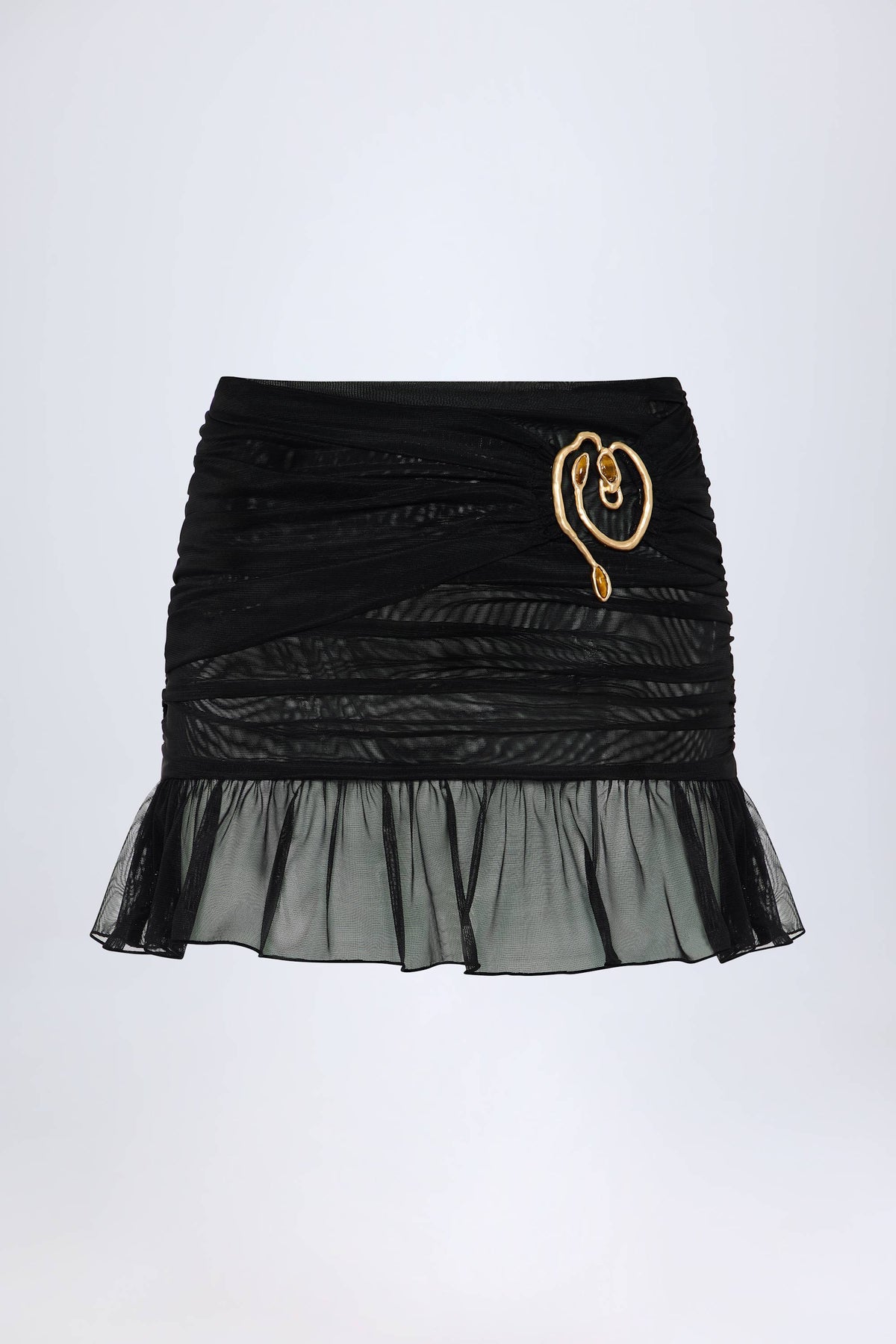 Hardware-Detail Ruffled Mid-Rise Mini Skirt in Black