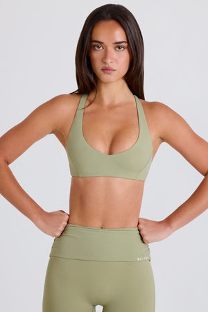 Four-Way Stretch Crossback V-Neck Sports Bra in Matcha