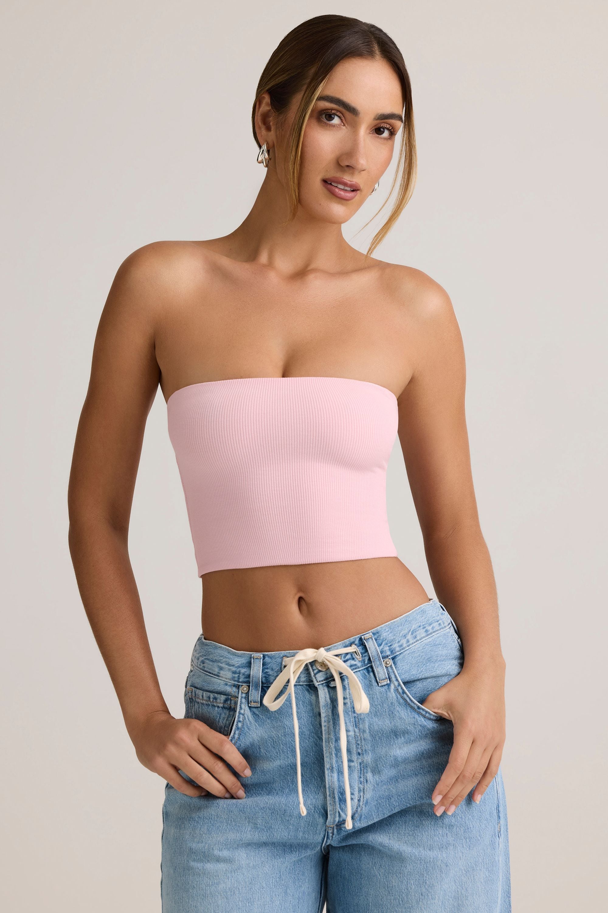 Modal Strapless Crop Top in Candyfloss Pink