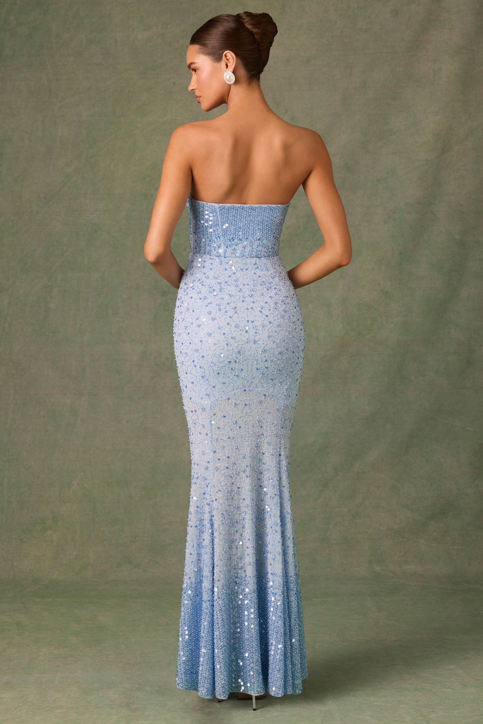 Vesna Embellished Sweetheart-Neck Fishtail Gown in Sky Blue