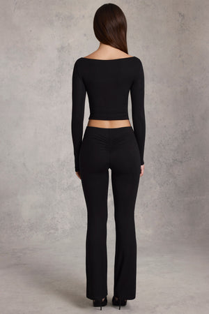 Modal Mid-Rise Flared Trousers in Black