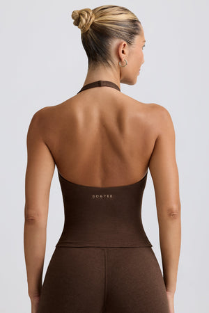 Wrap Halterneck Tank Top in Pecan Marl
