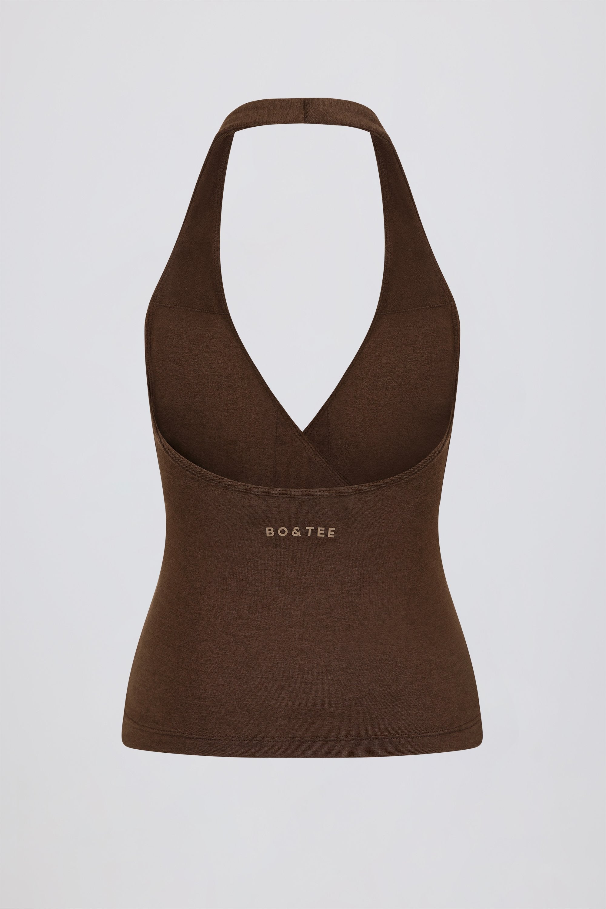Halterneck Open-Back Tank Top in Pecan Marl