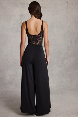 Mid-Rise Wide-Leg Trousers in Black