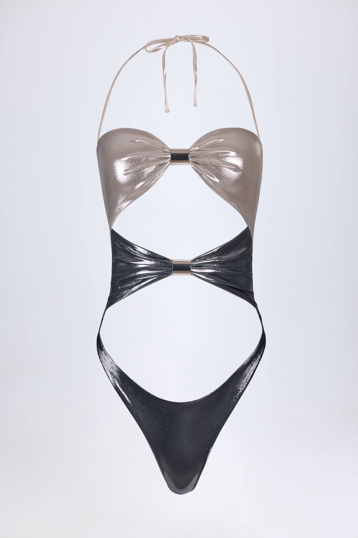 Panelled Cut-out Swimsuit in Silver Chrome - 5