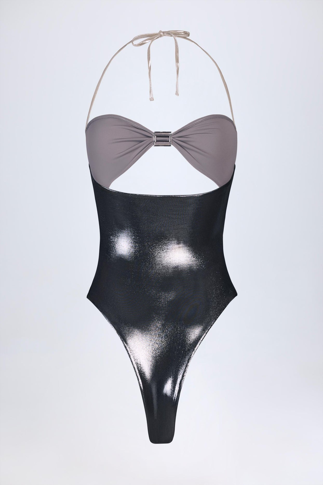 Panelled Cut-out Swimsuit in Silver Chrome - 6