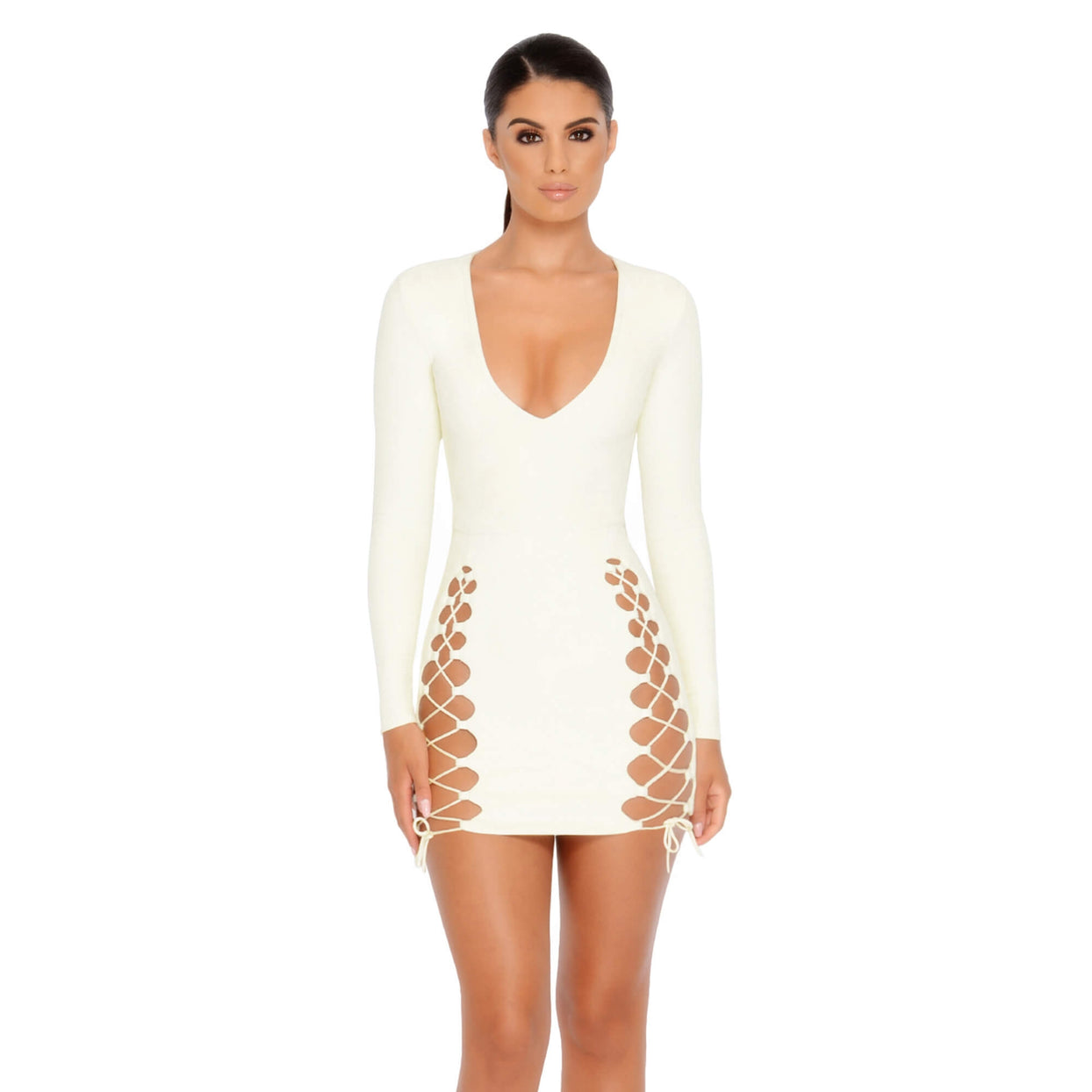 Tied And Gone To Heaven Suede Lace Up Mini Dress in Ivory - 12