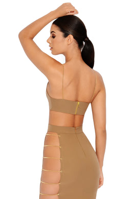 Strappy Go Lucky Cut Out Chain Top in Mocha