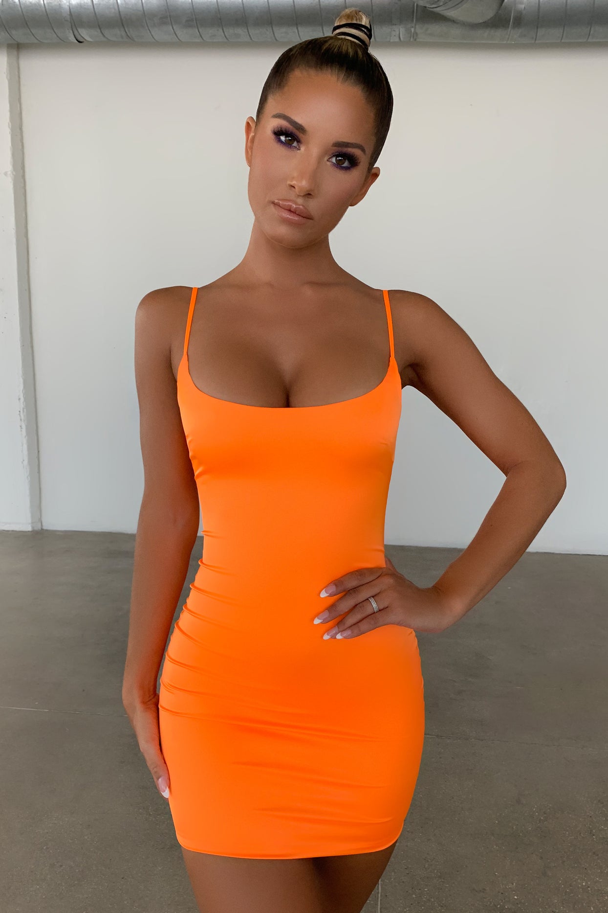 Sitting Pretty Satin Mini Dress in Neon Orange