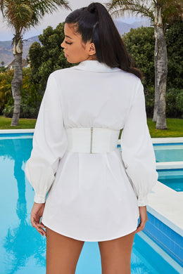 Own It Corset Shirt Dress in Oyster White