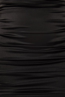 Sweetener Backless Ruched Satin Mini Dress in Black