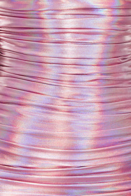 Spellbound Holographic Ruched Bodycon Mini Dress in Pink