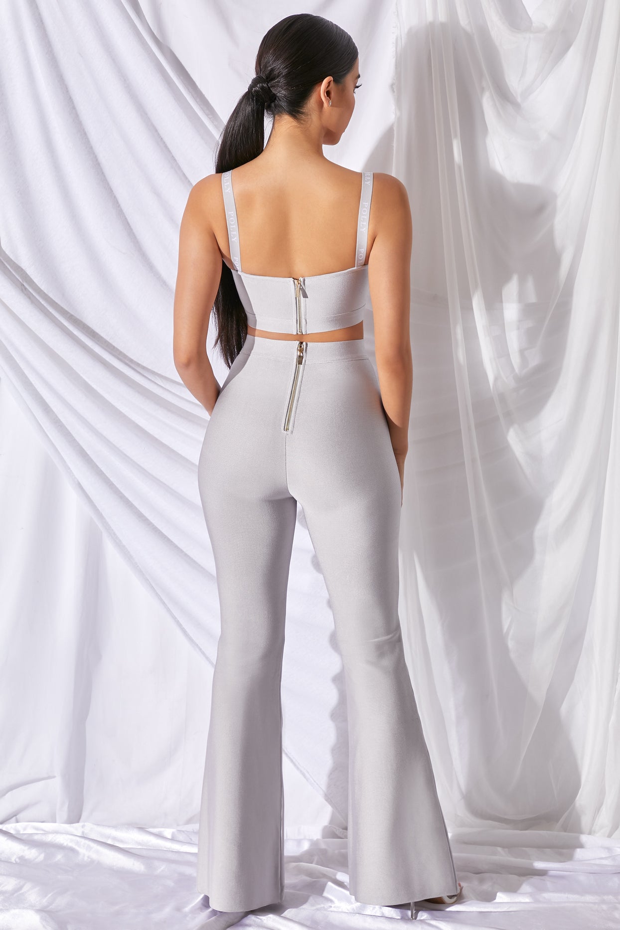 Too Good For You High Waisted Bandage Flare Trousers in Grey