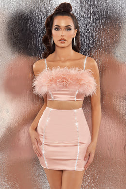 Bring The Party Embellished Satin Mini Skirt in Blush