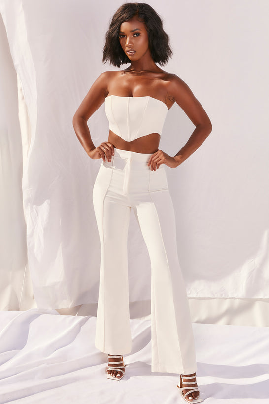 Bossin’ Up Strapless Corset Crop Top in Ivory