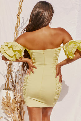 Blissed Out Bardot Ruffle Sleeve Mini Dress in Lemon
