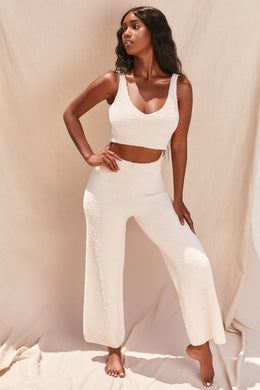 Let’s Stay In Petite Cosy Wide Leg Trousers in Ivory