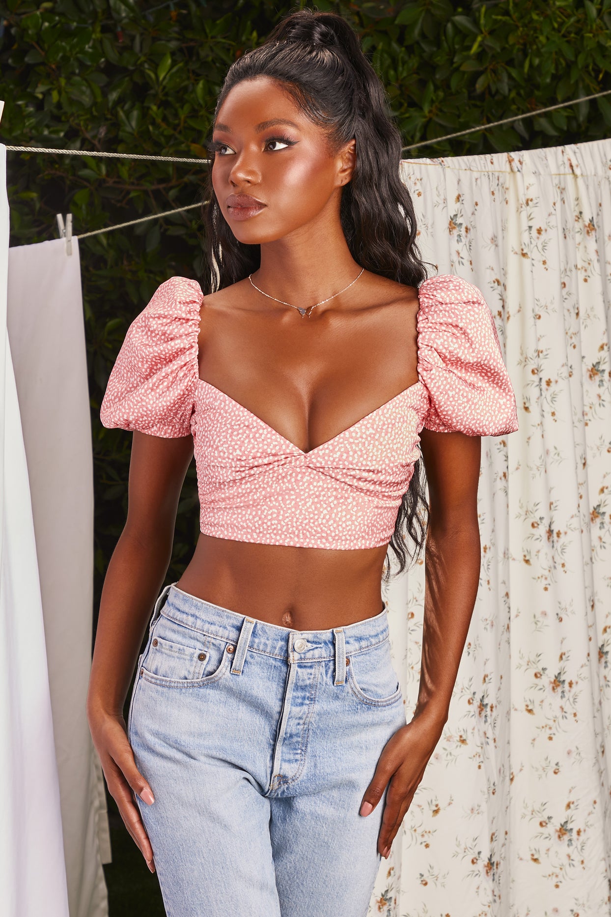 Puff Sleeve Crop Top in Coral