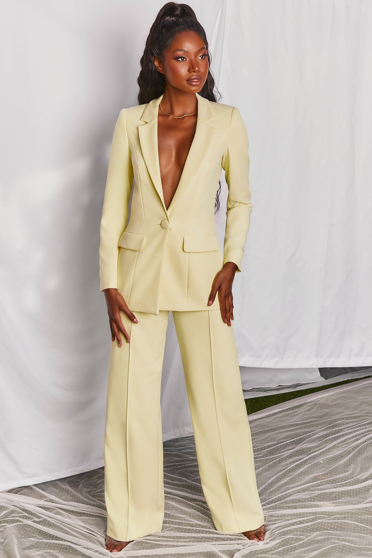 Power House Wide Leg Trousers in Yellow | Oh Polly