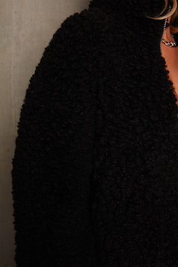 Oversized Boucle Teddy Coat in Black