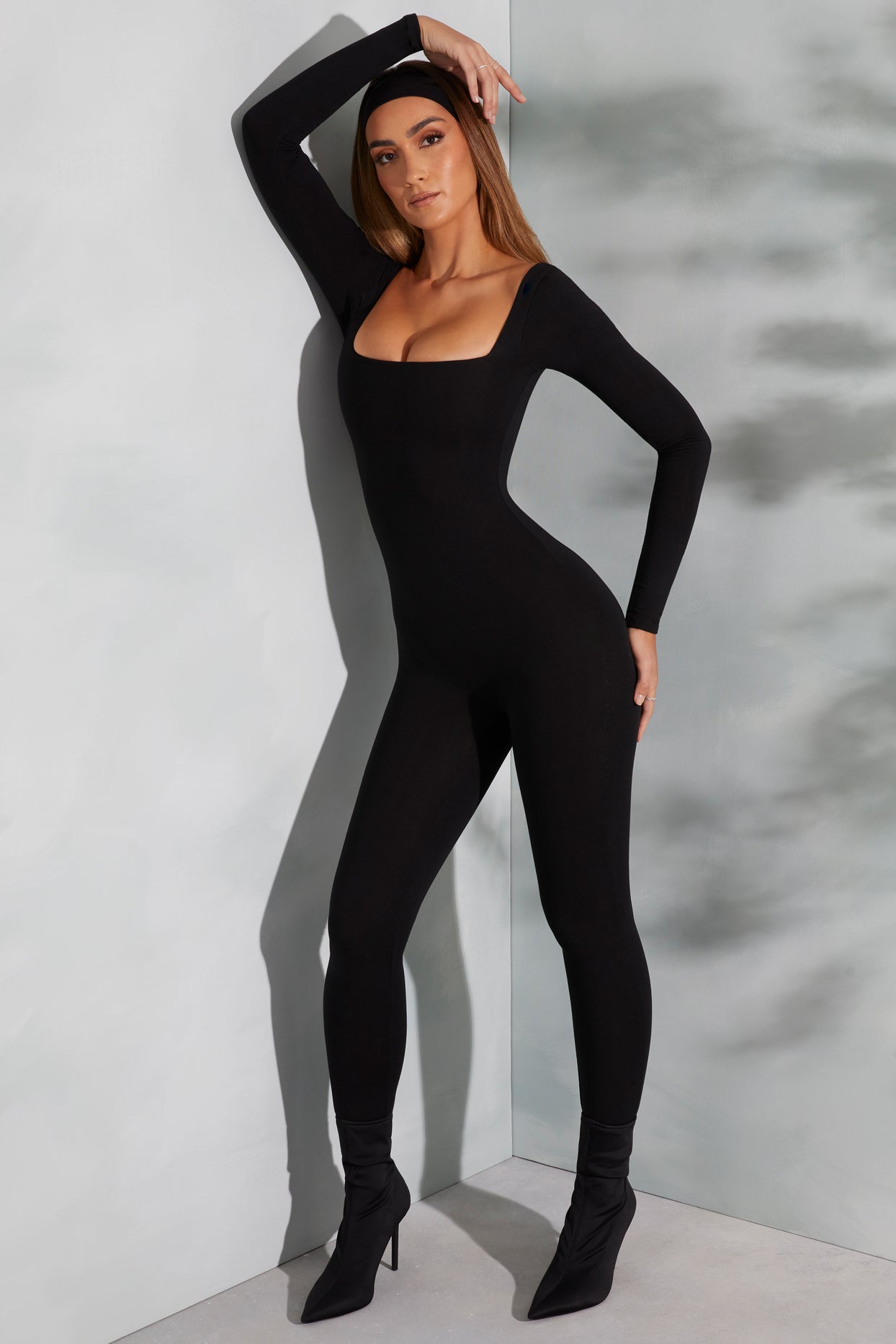 Shape Of You Square Neck Long Sleeve Jumpsuit in Black