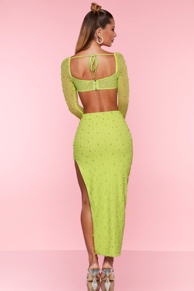 Embellished Maxi Skirt in Lime