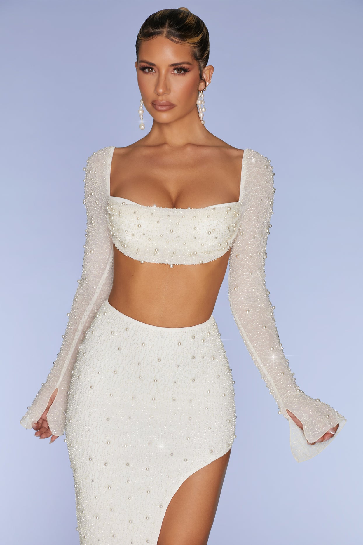 Ivory Pearl Beaded Crop Top // Heavily Embellished Top W/ Cream Faux Pearls  -  Norway