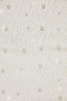 Ivory Embellished Sleeve Cowl Neck Crop Top