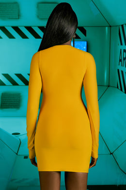 Cut Out Long Sleeve Dress in Yellow