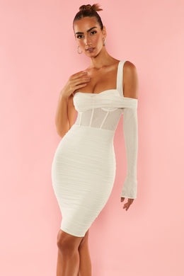 Gorsetowa sukienka midi w kolorze białym