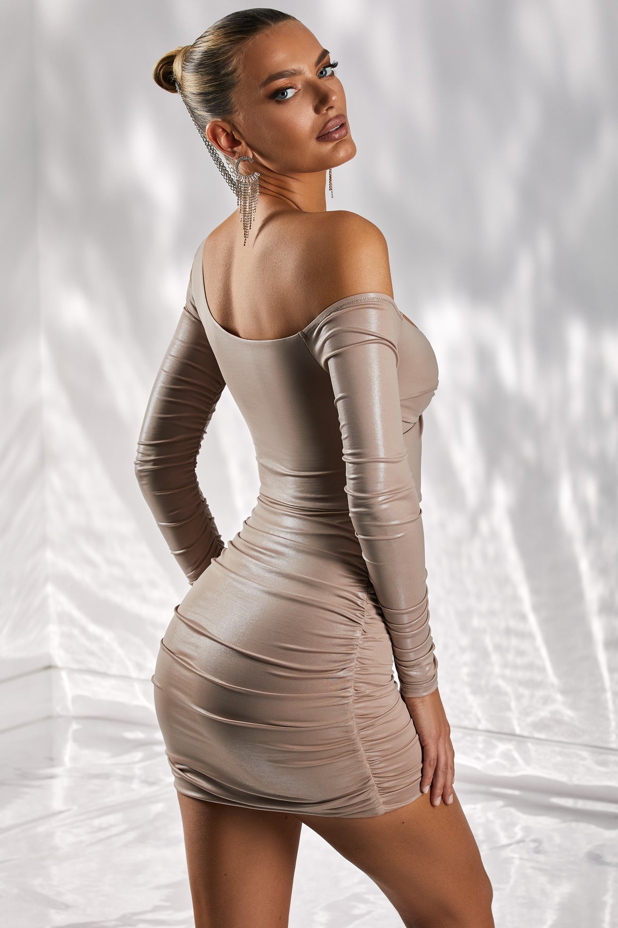 Cut Out Mini Dress in Taupe - 7