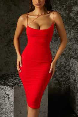 Cowl Neck Midi Dress in Red