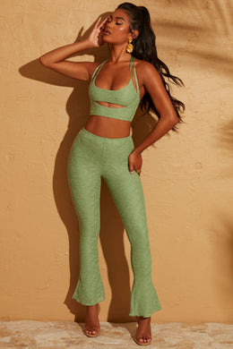Lace Up Back Petite Trousers in Green