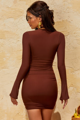 Halterneck Mini Dress in Brown