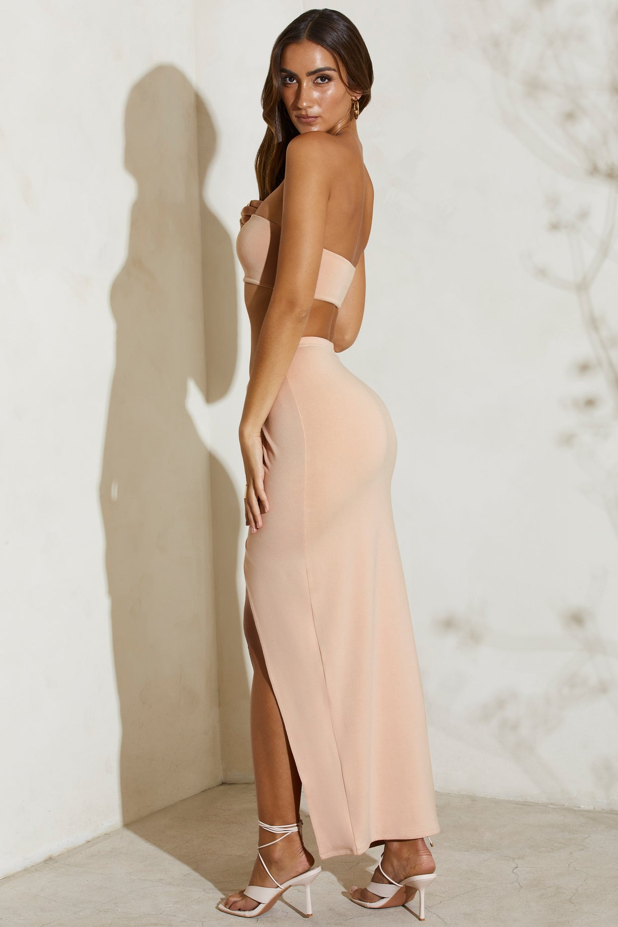 Side view of Bandeau Crop Top in Blush