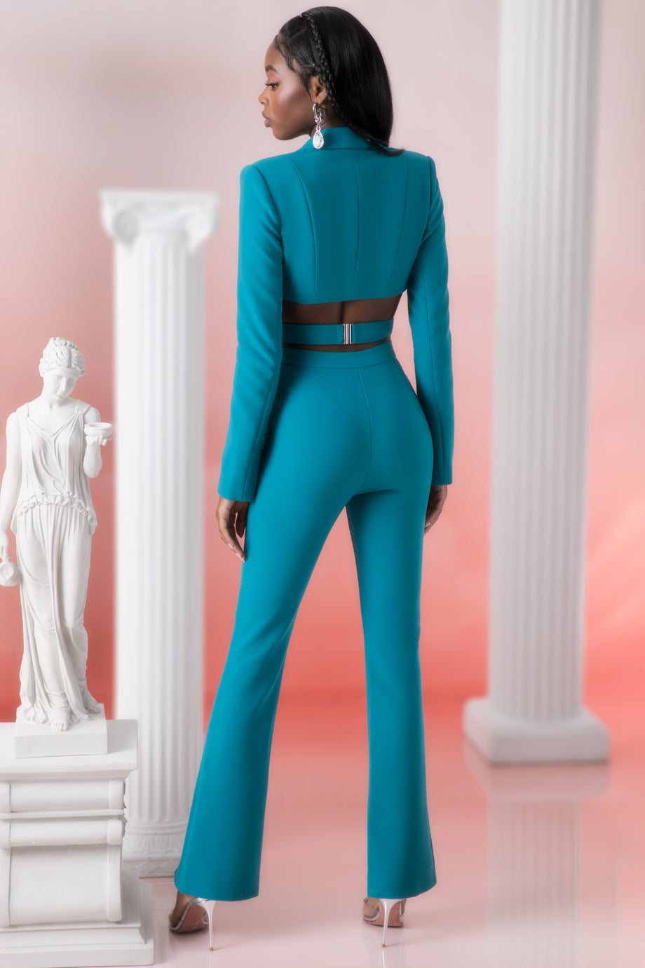 Petite Flare Trousers in Teal - 2
