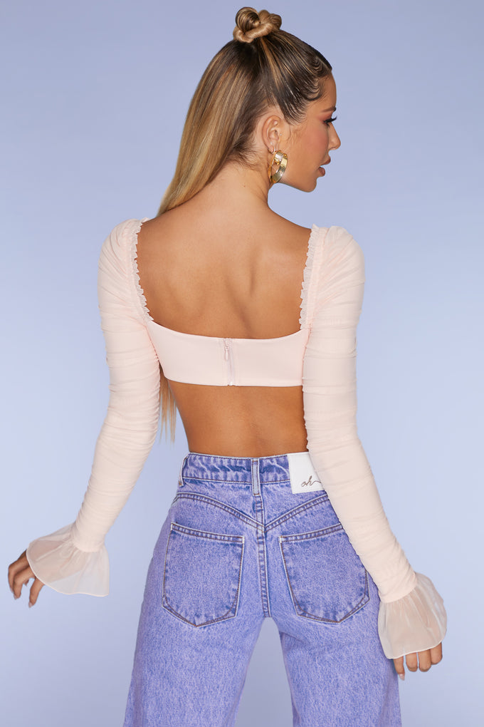 Blush Ruched Mesh Cut Out Crop Top