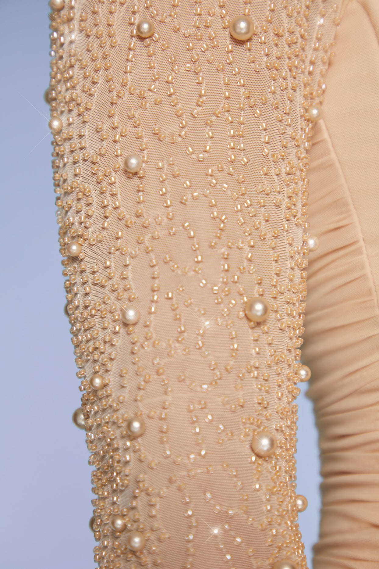 Embellished Long Sleeve Mini Dress in Sand - 4