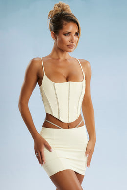 Embellished Corset Crop Top in Ivory