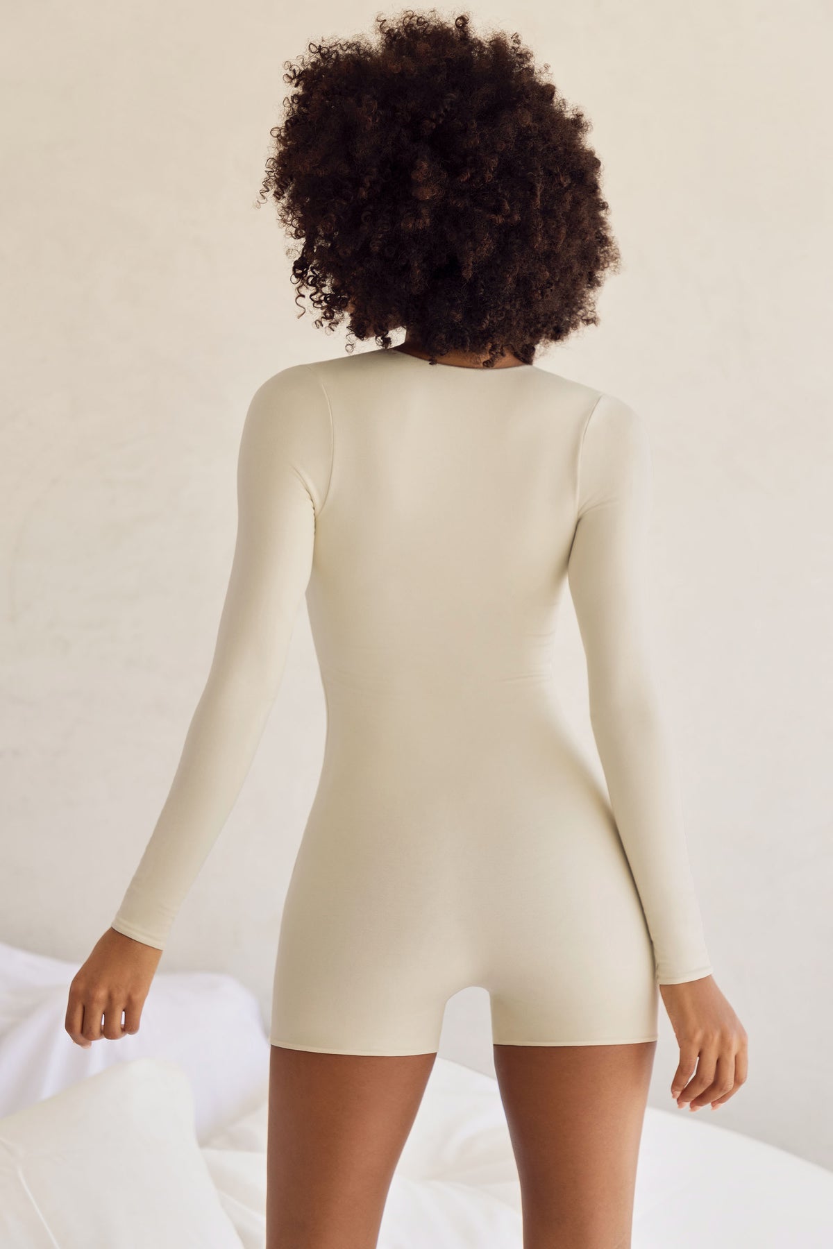 Rue Long Sleeve Square Neck Unitard in Ivory | Oh Polly